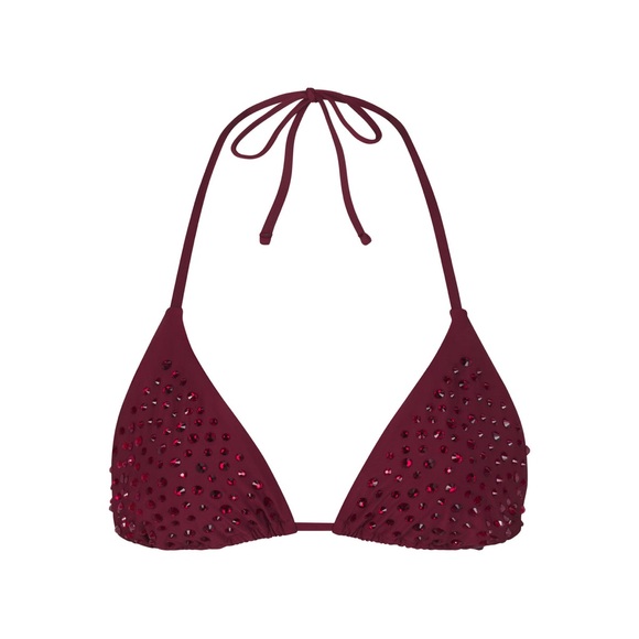 ♥️SKIMS SWIM RHINESTONE TRIANGLE BIKINI TOP IN WINE M - Picture 4 of 8